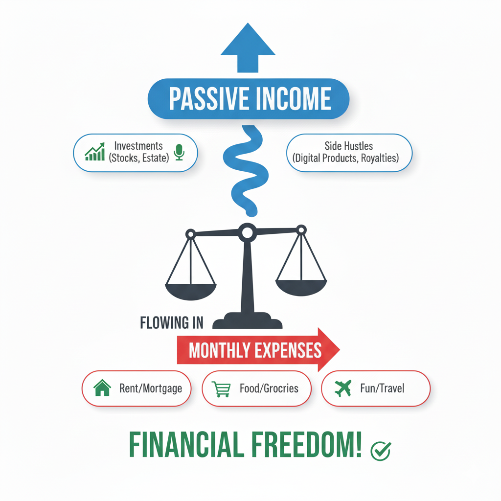 Diagram explaining how passive income covers expenses for financial freedom